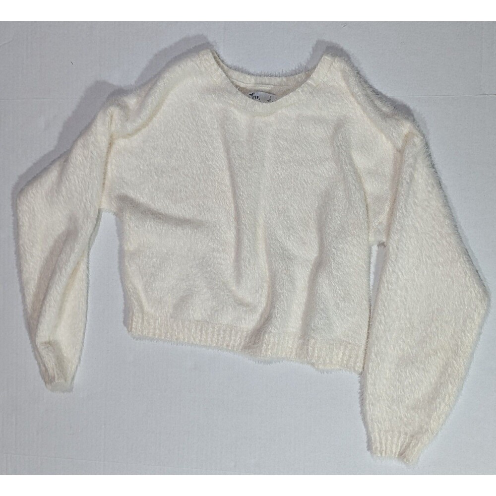 Hollister Sweater Womens White Crop Top Sweater Super Soft Fuzzy Size Large